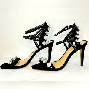 Vince Camuto ~ Black True Suede Stilettos W Rhinestones ~ Store Sample ~ NEW